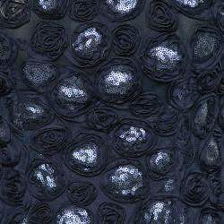 Mikael Aghal Navy Blue Rosette Applique Embellished Sheer Yoke Sleeveless Dress S