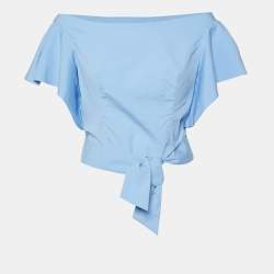 Pre Owned Milly Blue Cotton Off-Shoulder Tie-Up Waist Detail Top S
