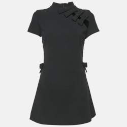 Pre Owned Mirae Black Bow Detail Stretch Crepe Mini Dress S