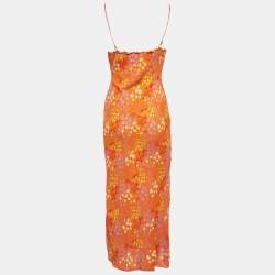 مملوكة مسبقًا Mirae Orange Floral Print Crepe Florae Midi Dress S