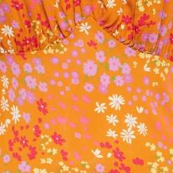مملوكة مسبقًا Mirae Orange Floral Print Crepe Florae Midi Dress S