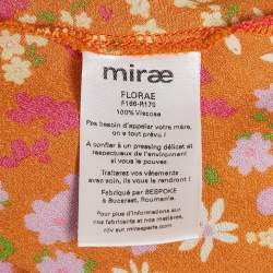 مملوكة مسبقًا Mirae Orange Floral Print Crepe Florae Midi Dress S
