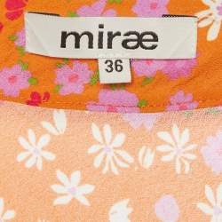 مملوكة مسبقًا Mirae Orange Floral Print Crepe Florae Midi Dress S