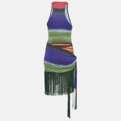 Pre Owned Mirae Multicolor Jersey Fringed Asymmetric Short Dress S