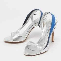 Pre Owned Miren Silver/Blue Leather La Nuit Slingback Sandals Size 36