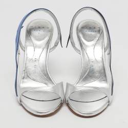 Pre Owned Miren Silver/Blue Leather La Nuit Slingback Sandals Size 36
