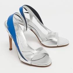 Pre Owned Miren Silver/Blue Leather La Nuit Slingback Sandals Size 36