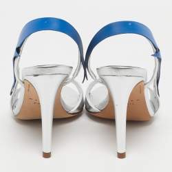 Pre Owned Miren Silver/Blue Leather La Nuit Slingback Sandals Size 36