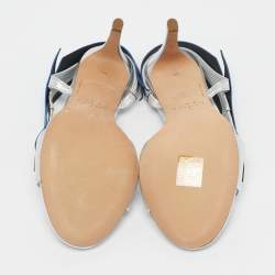 Pre Owned Miren Silver/Blue Leather La Nuit Slingback Sandals Size 36