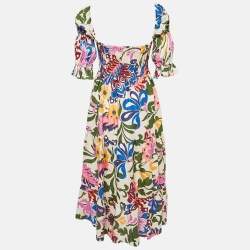 Pre Owned Misa Los Angeles Multicolored Floral Print Linen Tiered Yolanda Midi Dress S