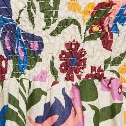 Pre Owned Misa Los Angeles Multicolored Floral Print Linen Tiered Yolanda Midi Dress S