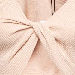 Misha Beige Ribbed Knit Knotted Cropped Top XS