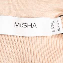 Misha Beige Ribbed Knit Knotted Cropped Top XS
