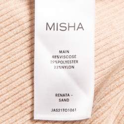 Misha Beige Ribbed Knit Knotted Cropped Top XS
