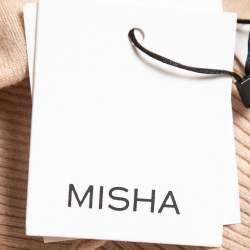 Misha Beige Ribbed Knit Knotted Cropped Top XS