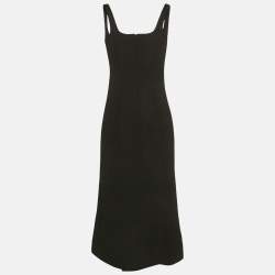 Pre Owned فستان ميشا كريب مطاطي أسود بتصميم رقبة فرانكا ماكسي مقاس صغير جداً