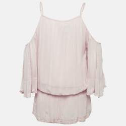 Pre Owned Miss June Pink Crepe Lace Trimmed Short Dress M