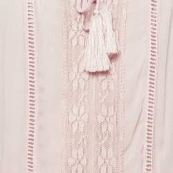 Pre Owned Miss June Pink Crepe Lace Trimmed Short Dress M