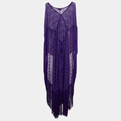 Pre Owned Missoni Mare Purple Chevron Pattern Knit Fringed Maxi Cover Up Dress M