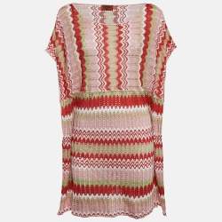 Missoni Mare Pink/Red Pointelle Lurex Knit Cover-Up Mini Dress M