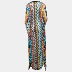 Pre Owned Missoni Mare Multicolor Chevron Lurex Knit Fringed Cover-Up Kaftan Maxi Dress M