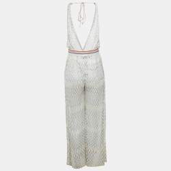 Missoni Mare White Lurex Patterned Knit Halter Neck Jumpsuit S