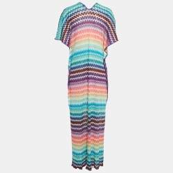 Pre Owned Missoni Mare Multicolor Zig Zag Knit Cover-Up Maxi Kaftan Dress M