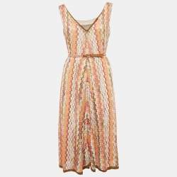 Pre Owned Missoni Mare Pink/Brown Zig-Zag Knit Cover-Up Dress M