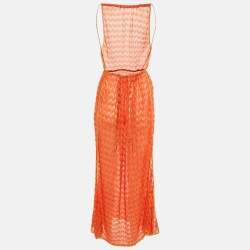 Pre Owned Missoni Mare Orange Knit Cover Up Maxi Dress S