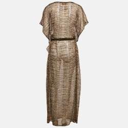Pre Owned Missoni Mare Brown Lurex Knit Patterned Slit Detail Maxi Dress M
