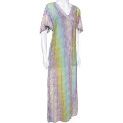 Pre Owned Missoni Mare Multicolored Lurex Knit V-Neck Maxi Dress M