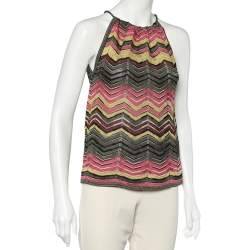 Pre Owned M Missoni Multicolor Patterned Lurex Knit Neck Tie Detail Sleeveless Top S