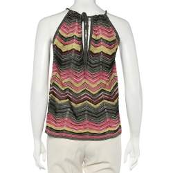 Pre Owned M Missoni Multicolor Patterned Lurex Knit Neck Tie Detail Sleeveless Top S