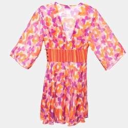 Pre Owned Missoni Mare Multicolored Printed Silk & Knit V-Neck Dress S