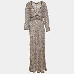Pre Owned Missoni Mare Multicolor Patterned Knit Plunge Neck Maxi Dress L