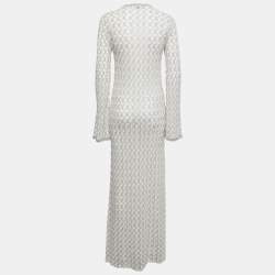 Pre Owned Missoni Mare White Lurex Knit Front Tie Long Sleeve Slit Maxi Dress M