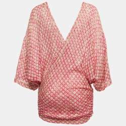 Missoni Mare Pink Patterned Knit Ruch detailed Kimono Sleeve Top S