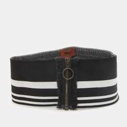 Pre Owned Missoni Black Striped Knit Elasticized Waist Belt