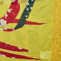 Pre Owned Missoni Yellow Printed Silk Tassel Detail Scarf