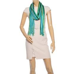 Pre Owned Missoni Multicolor Striped Open Knit Fringed Stole