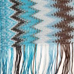 Pre Owned Missoni Blue Zig Zag Knit Fringed Scarf