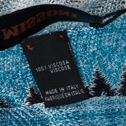 Pre Owned Missoni Blue Zig Zag Knit Fringed Scarf