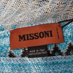 Pre Owned Missoni Blue Zig Zag Knit Fringed Scarf