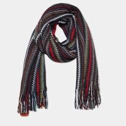 Pre Owned Missoni Black Striped Lurex Knit Fringed Stole