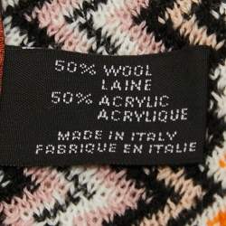 Pre Owned Missoni Multicolor Chevron Pattern Knit Fringed Wool Blend Scarf