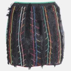 Missoni Black Stripe Lurex Knit Fringed Mini Skirt S
