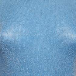 Missoni Blue Lurex Rib Knit Mock Neck Top M