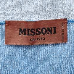 Missoni Blue Lurex Rib Knit Mock Neck Top M