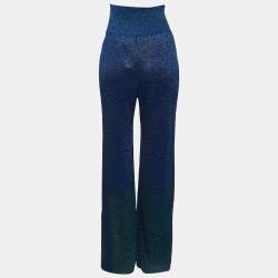 Pre Owned Missoni Blue Lurex Knit Wide-Leg Trousers M