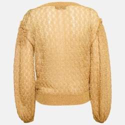 Pre Owned Missoni Gold Lurex Knit Textured Knit Crewneck Sweatshirt M